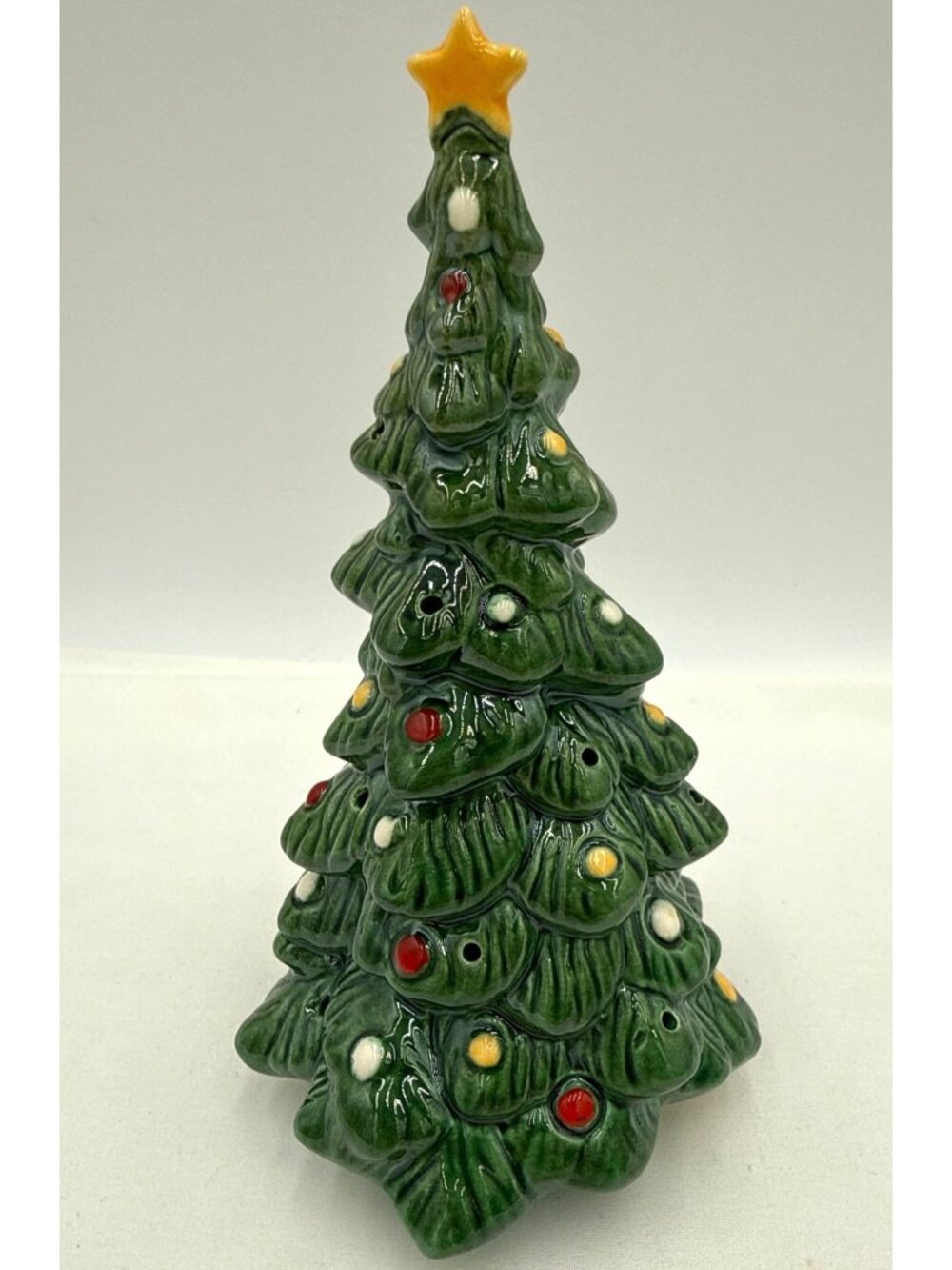 Vintage Hand-Painted Ceramic Christmas Appetizer Tree Figurine Avon 7.5" Tall